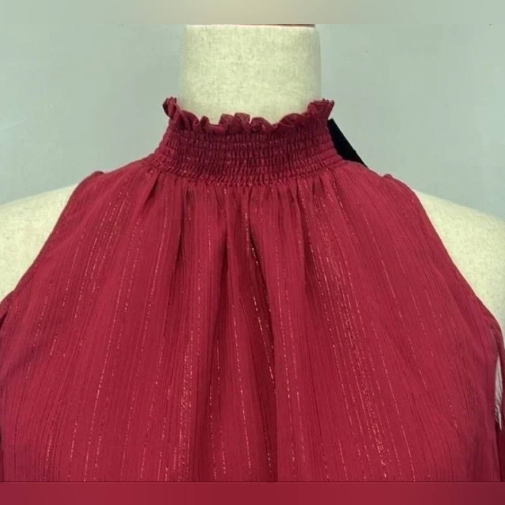 Rachel Zoe burgundy metallic cold shoulder blouse S - Picture 11 of 15
